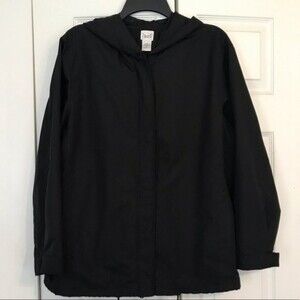 IZOD Medium Lightweight Golf Jacket Black Zip-Up Adjustable Waist Hooded